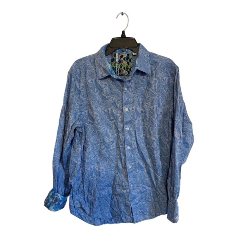 Robert Graham Mens Casual Button Down Shirt Long Sleeve Paisley Blue Size XL